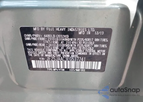 2014 Subaru Forester 2.5I из США, поврежденный, VIN JF2SJAAC3EG537241